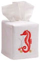 Linen Tissue Box Cover, Coral Seahorse
