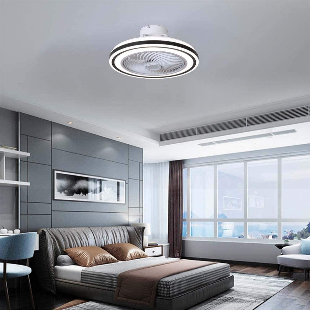 20" Modern Black and White Invisible Blade Ceiling Fan and Light
