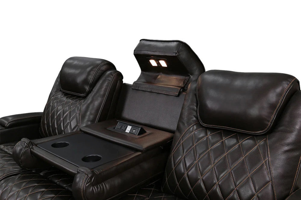 Valencia Oslo Console Italian Nappa Leather Home Theater Seating, Dark Chocolate