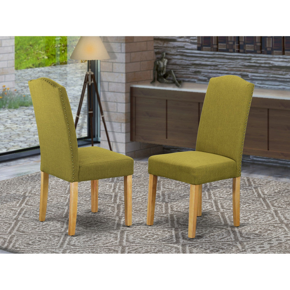 Encinal Parson Chair, Oakleg And Linen Fabric-Light Pickle Color Set of 2