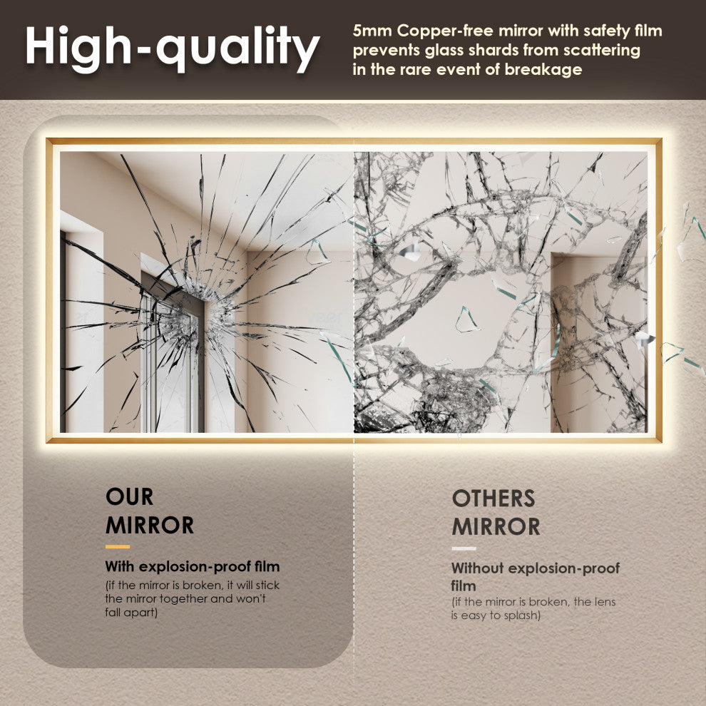 Apollo Anti-Fog Dimmable Vanity, LED Lighted Wall Mirror, Brushed Gold, 84"
