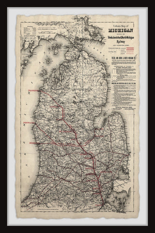 "Vintage Michigan Map" Framed Painting Print, 24x36