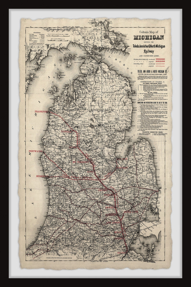 "Vintage Michigan Map" Framed Painting Print, 24x36