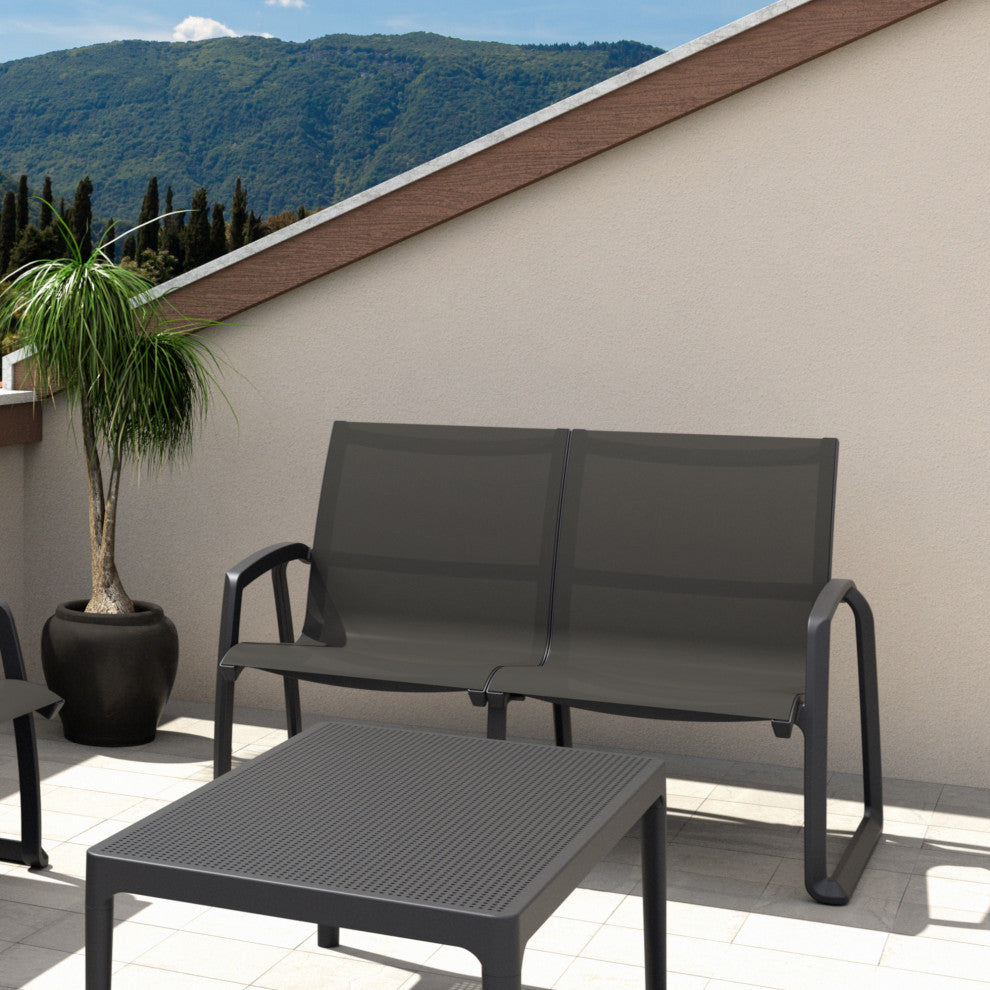 Pacific LoveSeat With Arms Frame Sling, Black