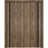 French Double Pocket Doors 48 x 84 | Planum 0011 Walnut with  | Kit Trims Rail
