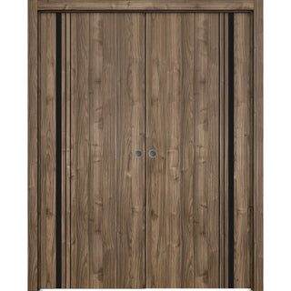 French Double Pocket Doors 48 x 84 | Planum 0011 Walnut with  | Kit Trims Rail