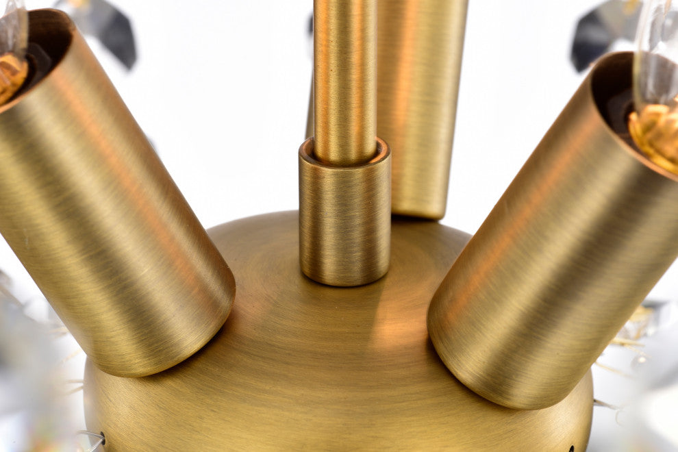 3-Light Vintage Brass Semi Flush Mount With Crystals