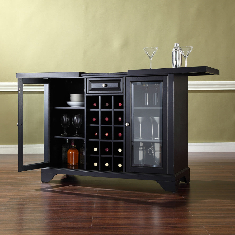 LaFayette Sliding Top Bar Cabinet, Black Finish