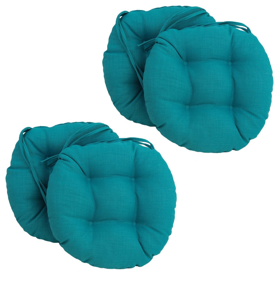 16" Outdoor Spun Polyester Tufted Chair Cushion, Set of 4, Aqua Blue