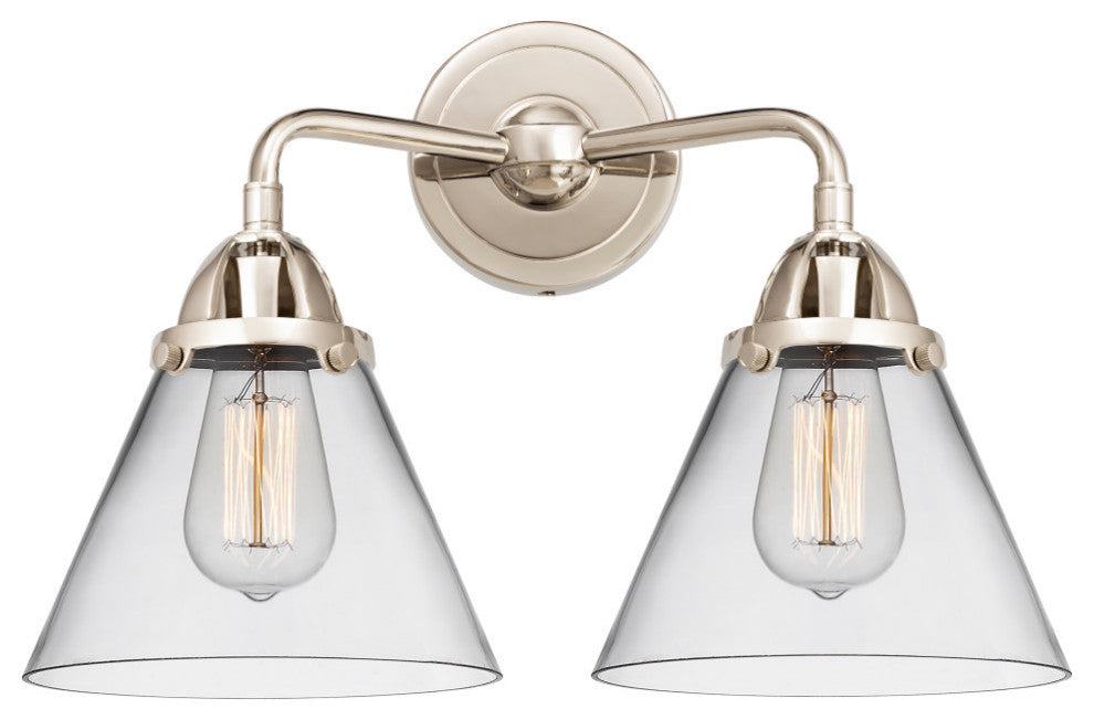 Large Cone Bath Vanity Light, Polished Nickel, Clear, Clear