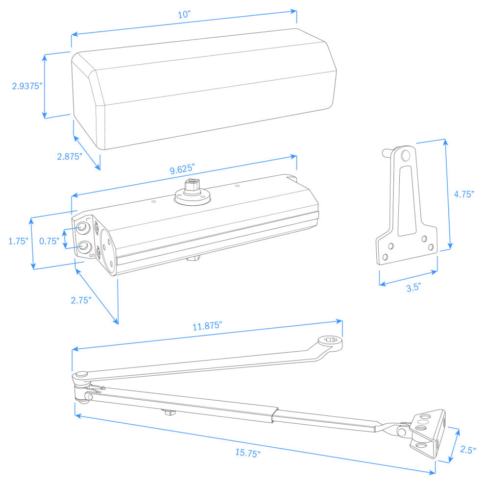 Nuk3y 9000 Series Grade 1 Heavy Duty Door Closer Size 1-6, ADA, UL Listed, Matte Black