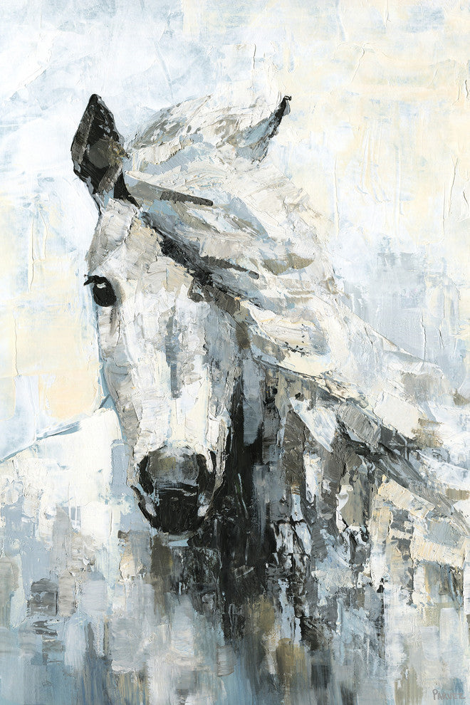 "Great White Horse" Painting Print on Wrapped Canvas, 8"x12"