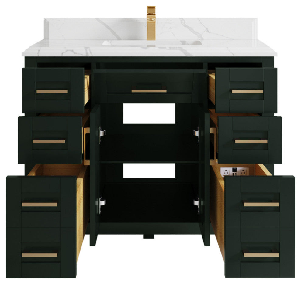 Cambridge 42 Single Sink Bath Vanity in Dark Forest Green 1.5" Calacatta Laza