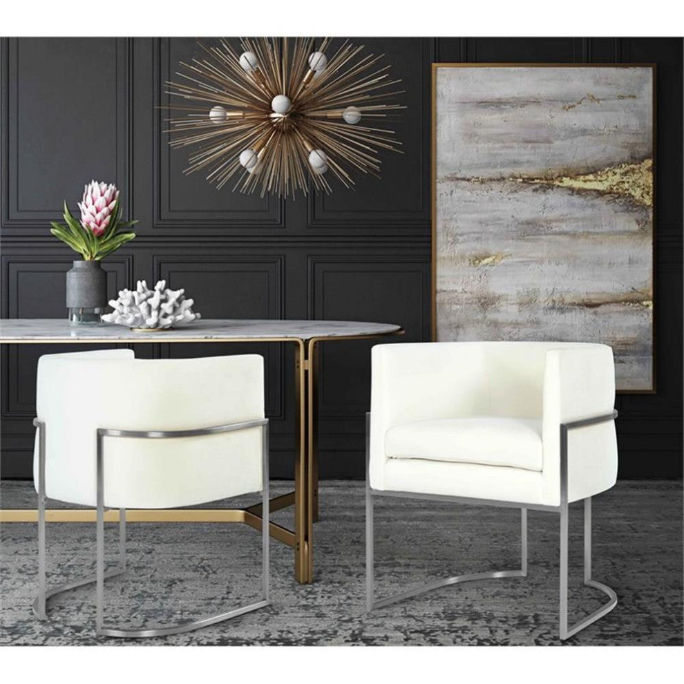 Home Square Giselle 19" Transitional Velvet Dining Chair in Cream - Set of 2