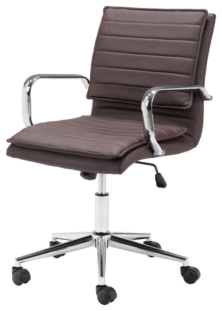Computer Chair, Faux Vinyl Leather, Steel, Brown Black, Chrome, Business Office