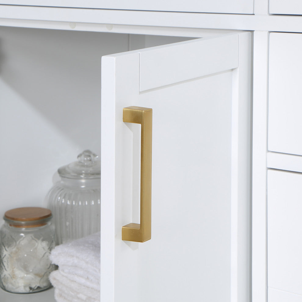 Gavino Vanity With Grain White Composite Stone Top, White/Brushed Gold, 48", No Mirror