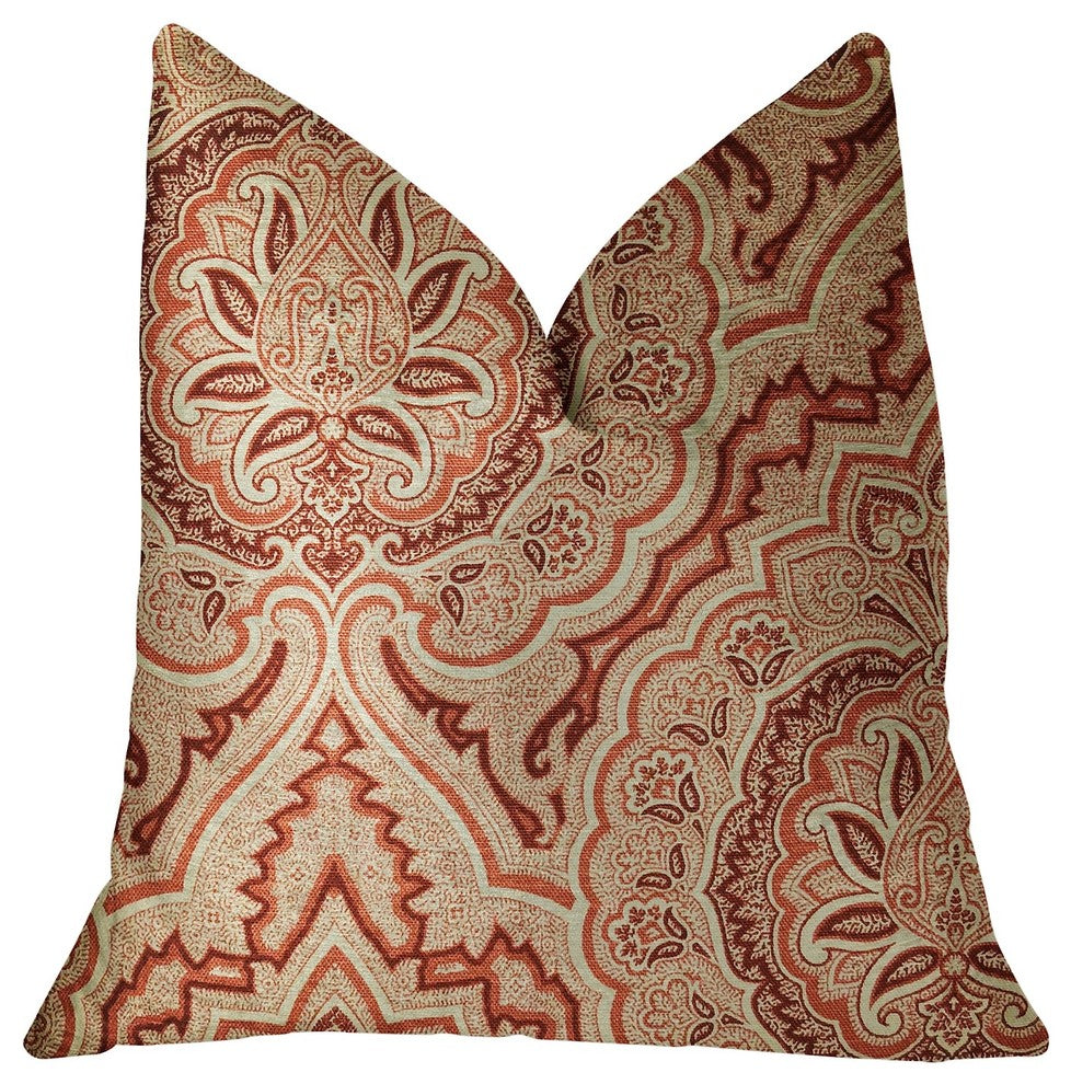 Enchanted Prairie Red and Beige Luxury Throw Pillow, 20"x36" King