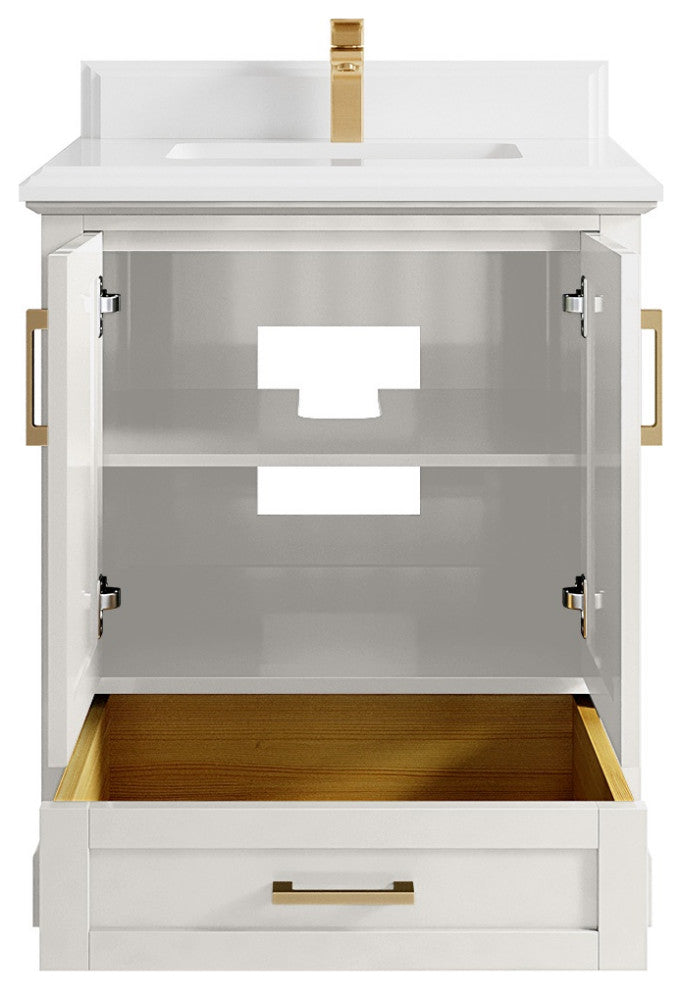 Boston 30" Single Sink Bath Vanity in Alabaster 1.5" White Quartz
