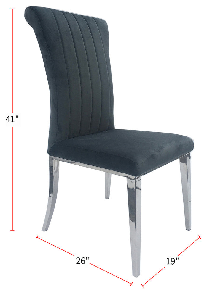 Set of 2 Dining Side Chairs with Chrome Legs, Dark Gray