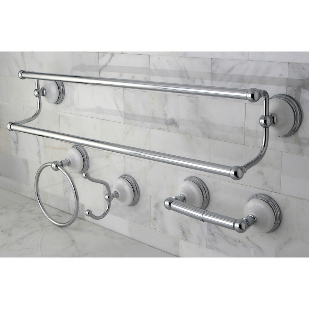 Kingston Brass 4-Pieces Dual Towel Bar Bathroom Hardware Set, Polished Chrome