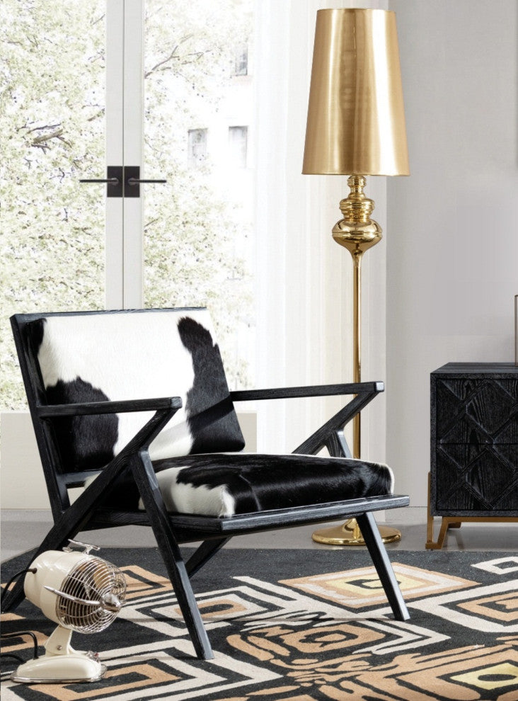 Modrest Hallam Black and White Cowhide Accent Chair