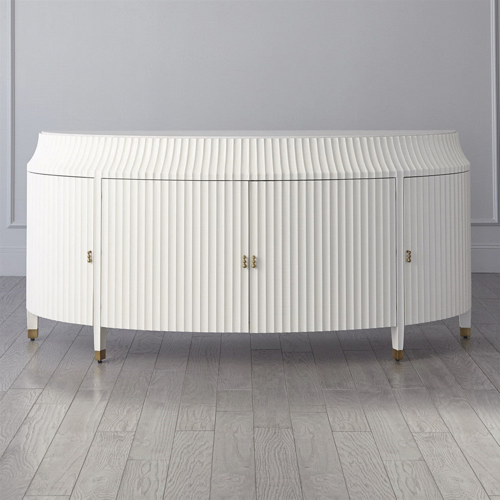 Fluted Dining Room Buffet Table, White Ivory Casegood, Luxury Credenza Cabinet