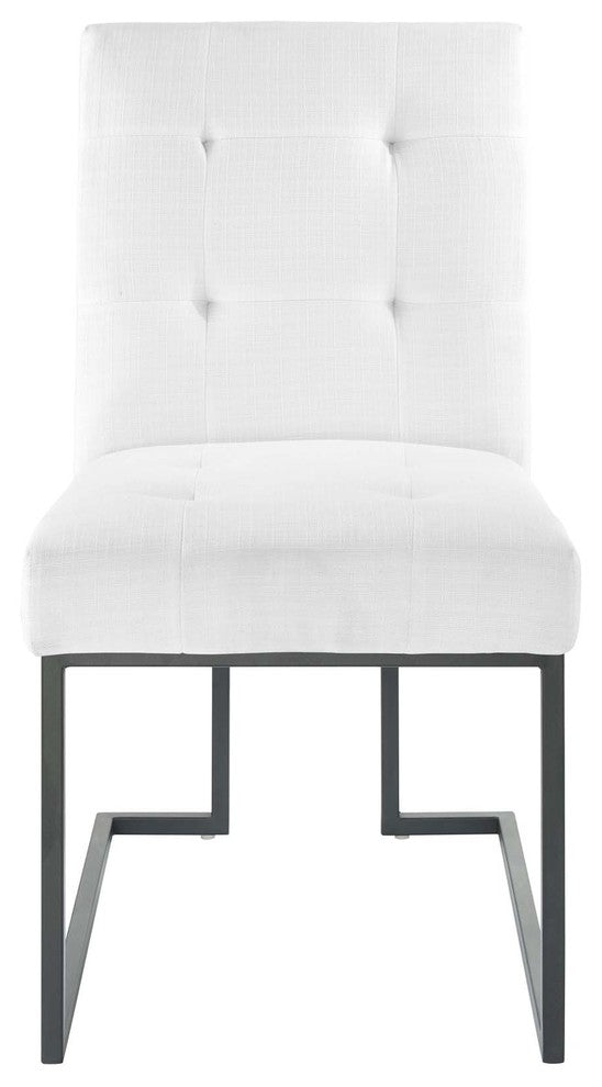 Privy Black Stainless Steel Upholstered Fabric Dining Chair Black White