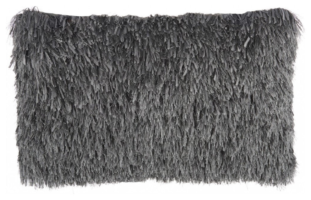 Long Charcoal Shag Throw Pillow