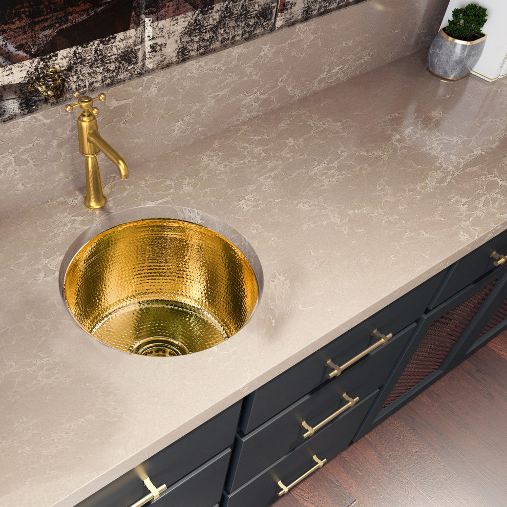 Nantucket Sinks'' 15" Hand Hammered Round Bar Sink, Rs15-Ub