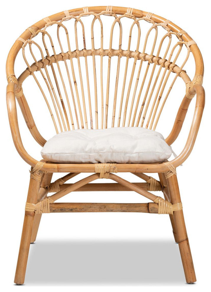 Benicia Modern Bohemian Natural Brown Rattan Dining Chair