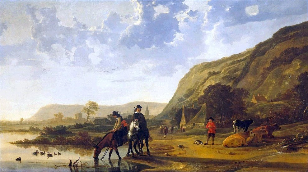 Aelbert Cuyp River Landscape With Riders, Gallery Wrapped Canvas, 15"x30"