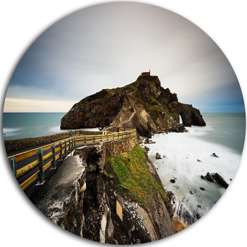Path To Cape And Chapel In Spain, Seashore Photo Round Wall Art, 23"