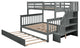 Gewnee Wood Twin-Over-Full Bunk Bed with Trundle and Stairway, Gray