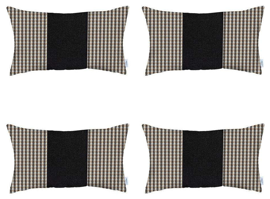 Set of 4 Tan Houndstooth Lumbar Pillow Covers
