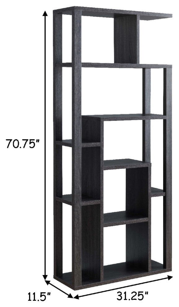 Benzara BM273000 Wood Display Cabinet With Open Frame, Multiple Shelves, Gray