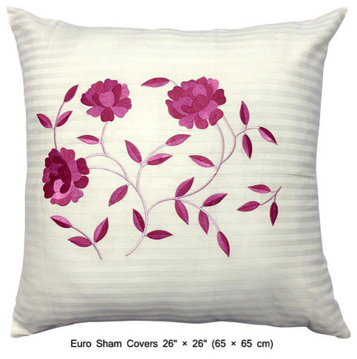 Queen Duvet Cover 8 Pc set in Ivory Self Stripe Cotton with Embroidery