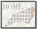 North Carolina Gray Gingham & Floral Heart & Home Framed Giclee Art, 11"x14"