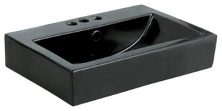 Clearwater Black China Vessel Bathroom Sink, Overflow Hole and 3 Faucet Holes