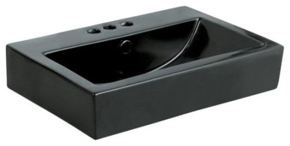 Clearwater Black China Vessel Bathroom Sink, Overflow Hole and 3 Faucet Holes