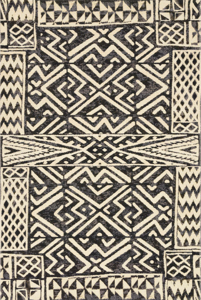Ivory Black Indoor Outdoor Mika Area Rug by Loloi, 6'7"x9'4"