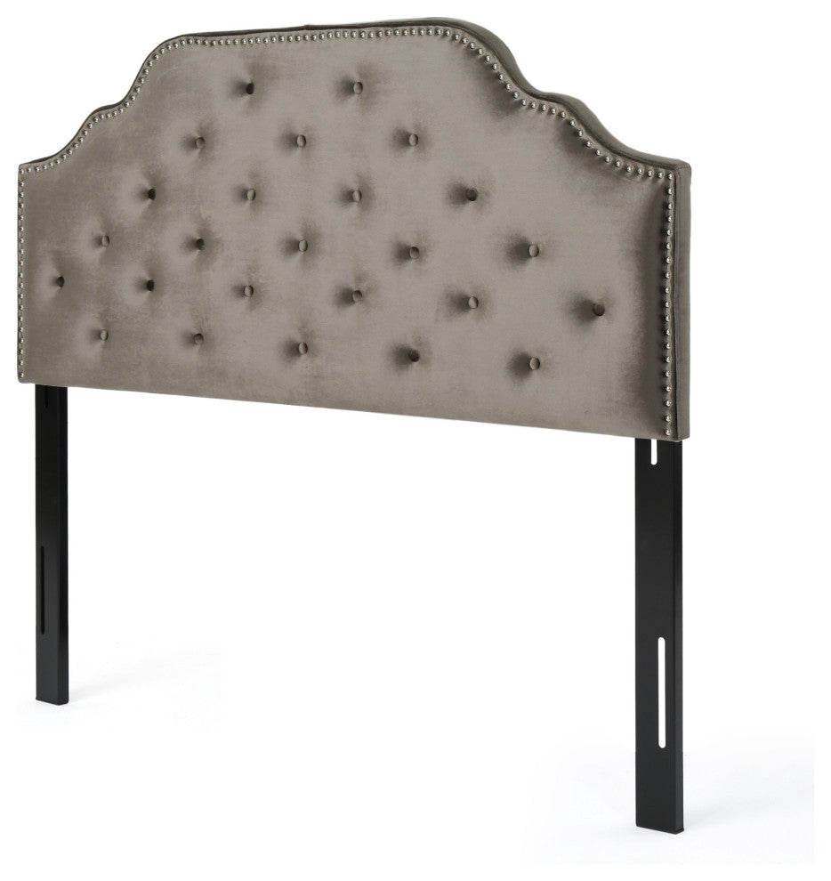GDF Studio Falcon Tufted New Velvet Queen/Full Headboard, Gray