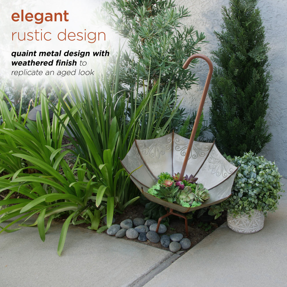 Outdoor Upside Down Umbrella Garden Stake and Planter, 37" Tall