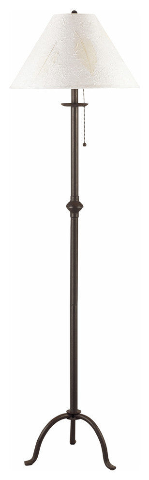 100W Iron Floor Lamp with Pull Chain, Black Finish, Off White Shade