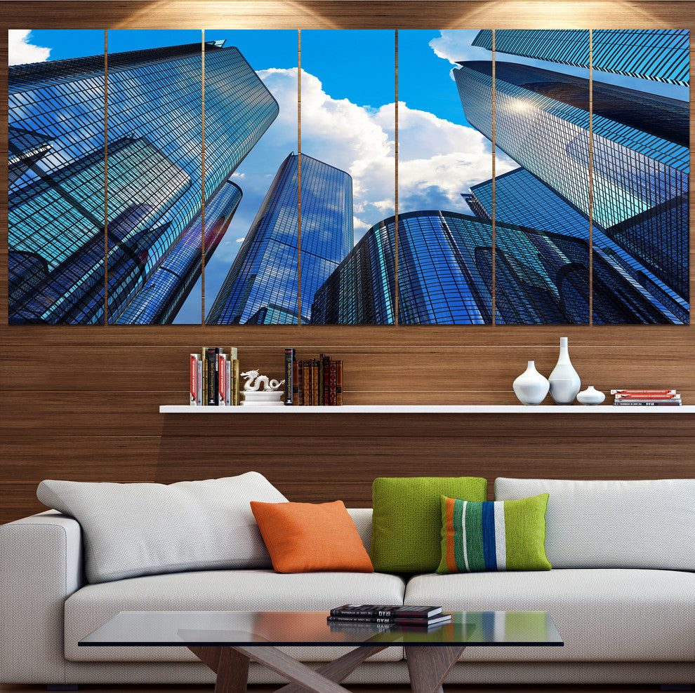 Elevated Business Buildings, Cityscape Canvas Art Print, 83"x32", 7 Panels