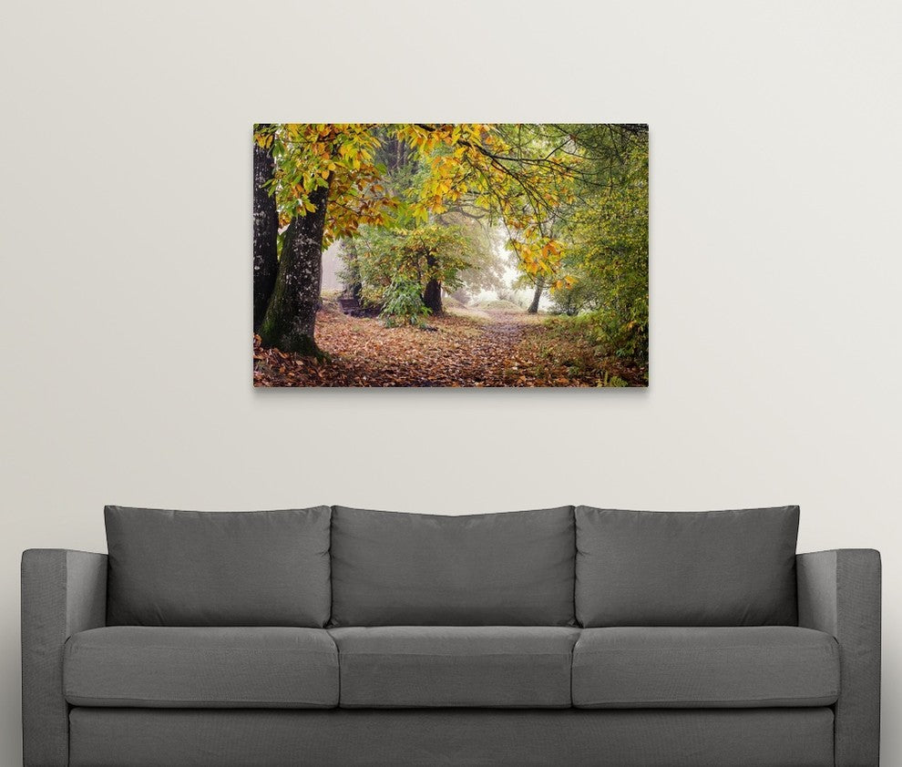 "Autumn Break Under The Trees" Wrapped Canvas Art Print, 48"x32"x1.5"