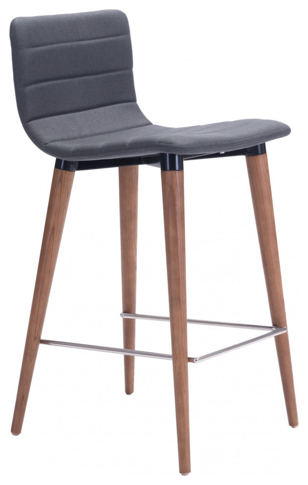 Set of Two Gray and Natural Low Back Counter Chairs