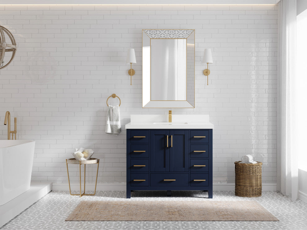 Willow Collections Malibu Vanity, Navy Blue, White Quartz, 42"