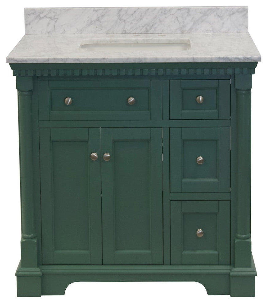 Sydney 36" Bathroom Vanity, Sage Green, Carrara Marble