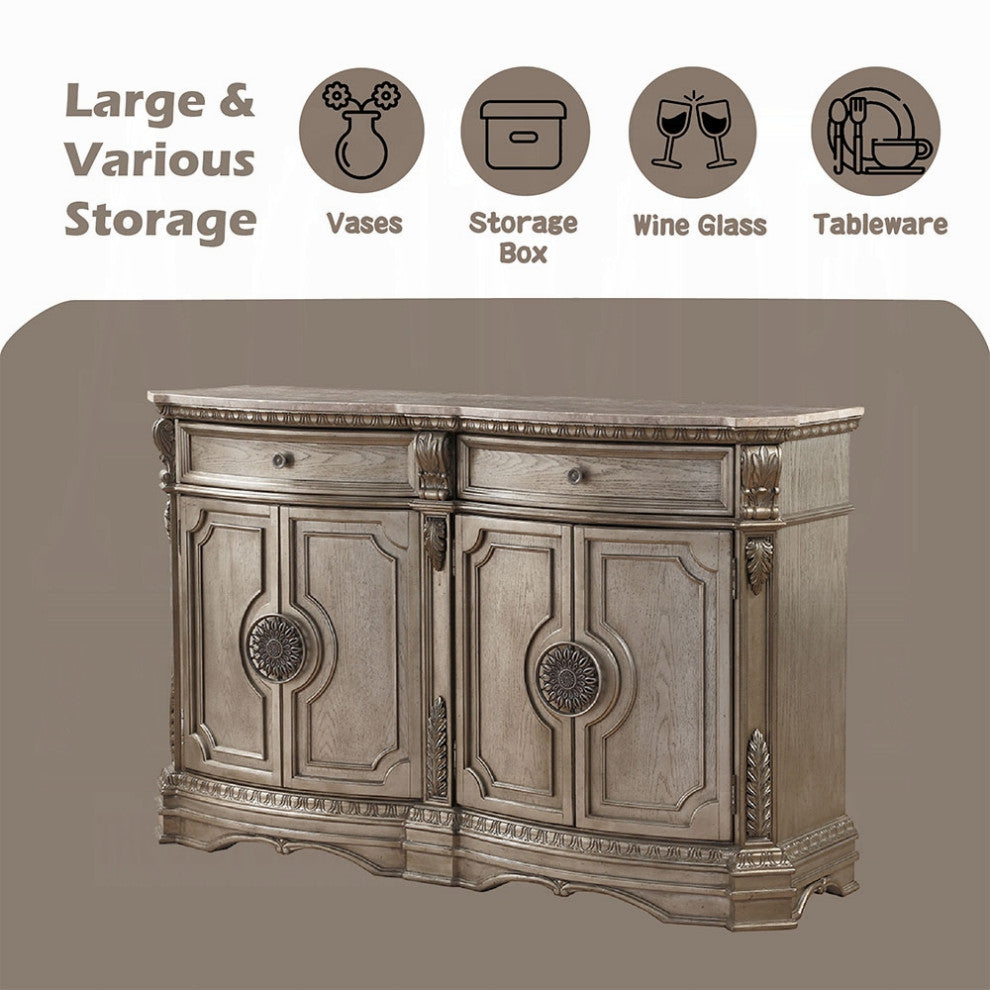 ACME Northville Server with Marble Top, Antique Champagne
