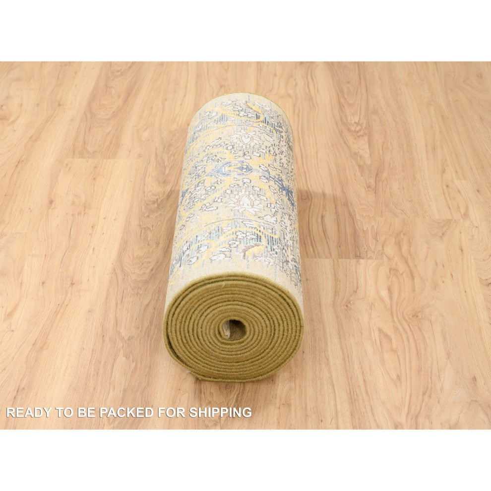 Honey Brown, Hand Knotted, Silk With Textured Wool, XL Runner Rug, 2'7" x 22'0"